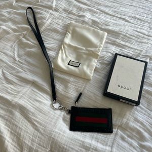 Like NEW Gucci Guccissima Web Lanyard Coin Case Card Holder Black
